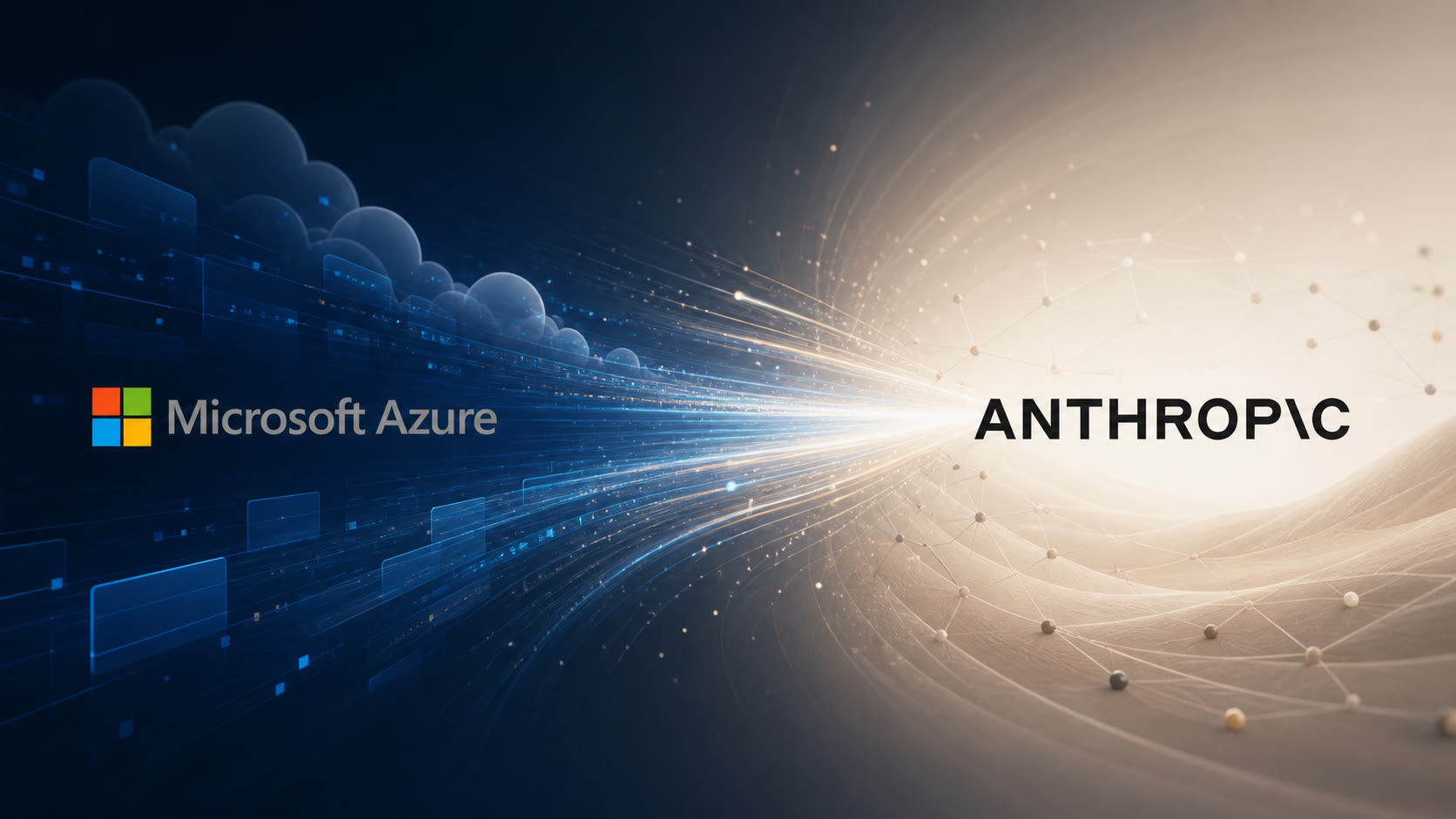 Data streams flowing from a Microsoft Azure cloud toward the Anthropic wordmark.